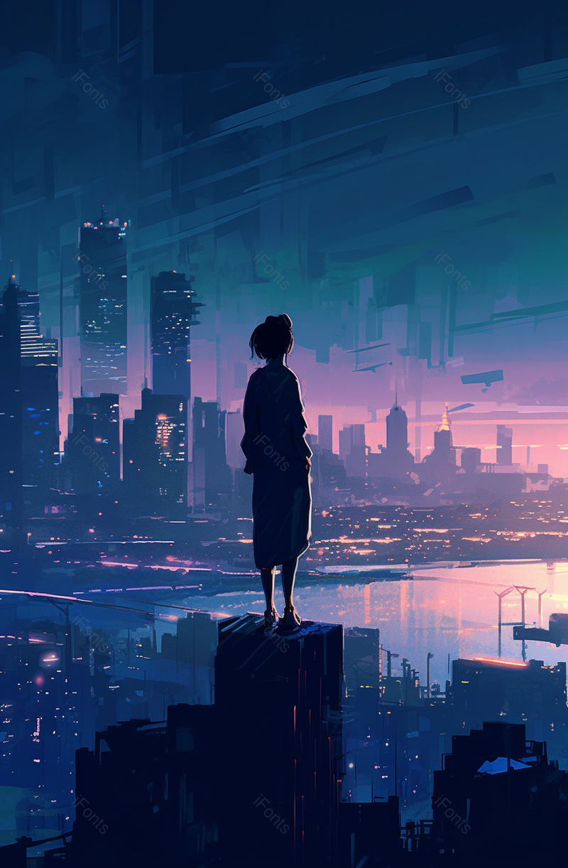 城市江边女子背影卡通手绘场景,插画/手绘图,插画/手绘图库,插画/手绘图下载,插画/手绘